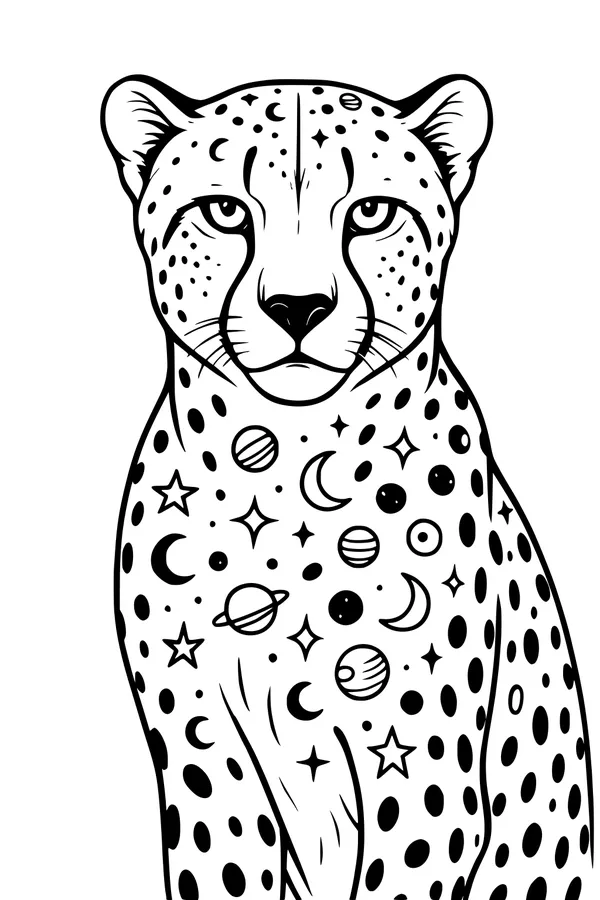 Free Cheetah Coloring Page - Starry Galaxy Spots (Printable PDF)