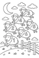 Free Sheep Coloring Page - Six Sleepy Sheep Jumping at Night (Printable PDF)