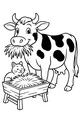 Free Cow Coloring Page - Happy Cow Eating Hay With Cat (Printable PDF)