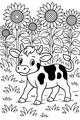 Free Cow Coloring Page - Spotted Calf in Sunflower Patch (Printable PDF)