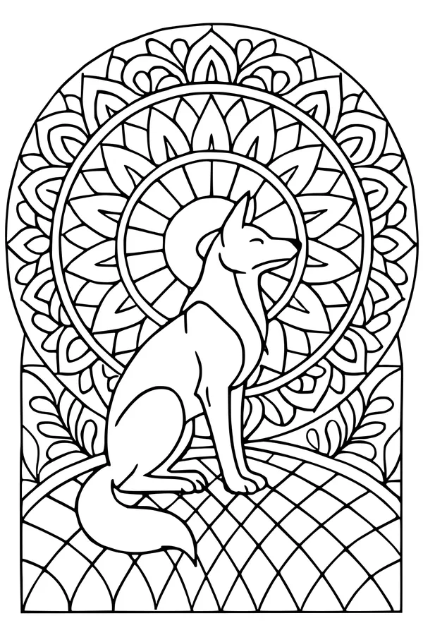 Free Coyote Coloring Page - Howling Coyote in Mandala Circle (Printable PDF)