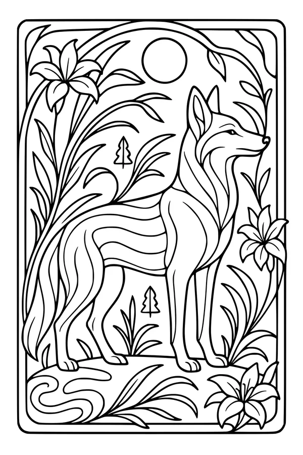 Free Coyote Coloring Page - Sunny Meadow Wildlife Scene (Printable PDF)