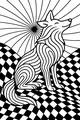 Free Coyote Coloring Page - Sunrise Song on Wavy Checkerboard Hills (Printable PDF)