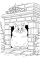 Free Cat Coloring Page - Chubby Cat in Stone Garden Archway (Printable PDF)