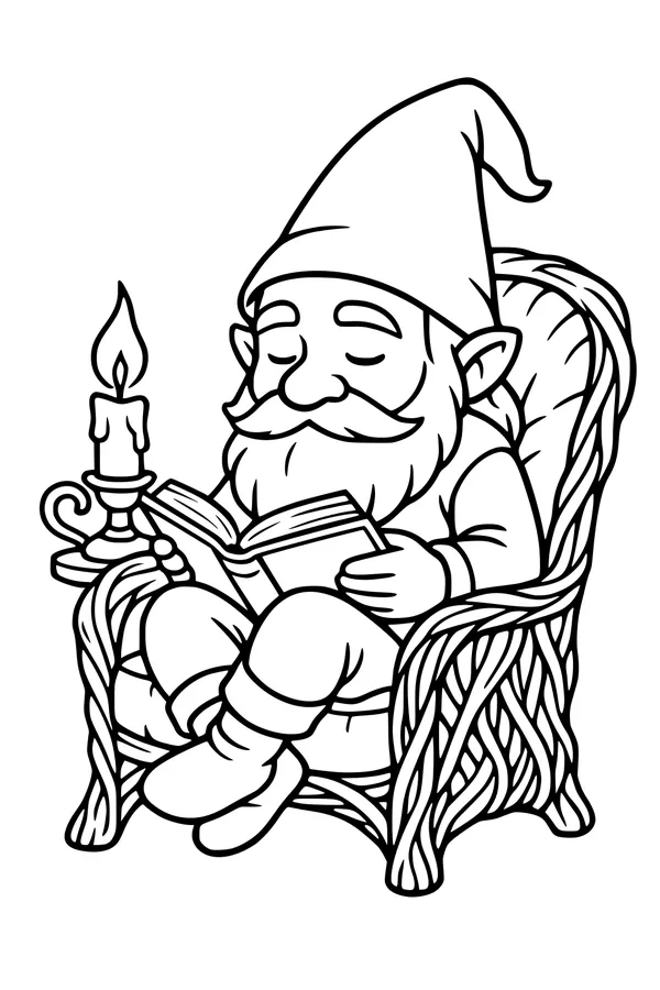 Free Gnome Coloring Page - Cozy Bedtime Story by Candlelight (Printable PDF)