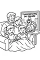 Free Thanksgiving Family Parade Coloring Page - Cozy Couch Watching TV (Printable PDF)