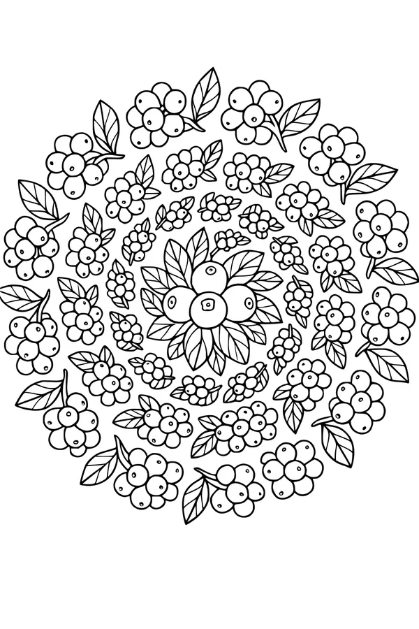 Free Cranberry Wreath Coloring Page - Thanksgiving Harvest Mandala (Printable PDF)