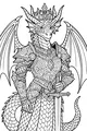 Free Dragon King Coloring Page - Crowned Knight With Sword and Wings (Printable PDF)