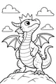 Free Dragon Coloring Page - Crowned Baby Dragon King in the Sky (Printable PDF)