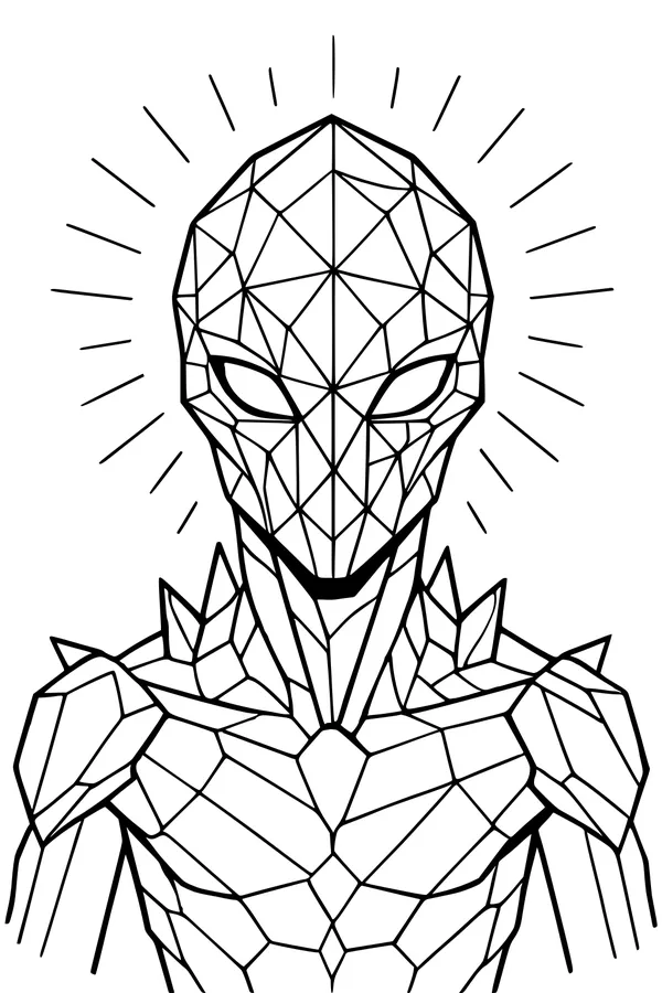 Free Alien Coloring Page - Geometric Crystal Portrait (Printable PDF)