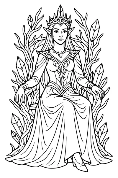 Free Elf Queen Coloring Page - Crystal Vine Throne (Printable PDF)