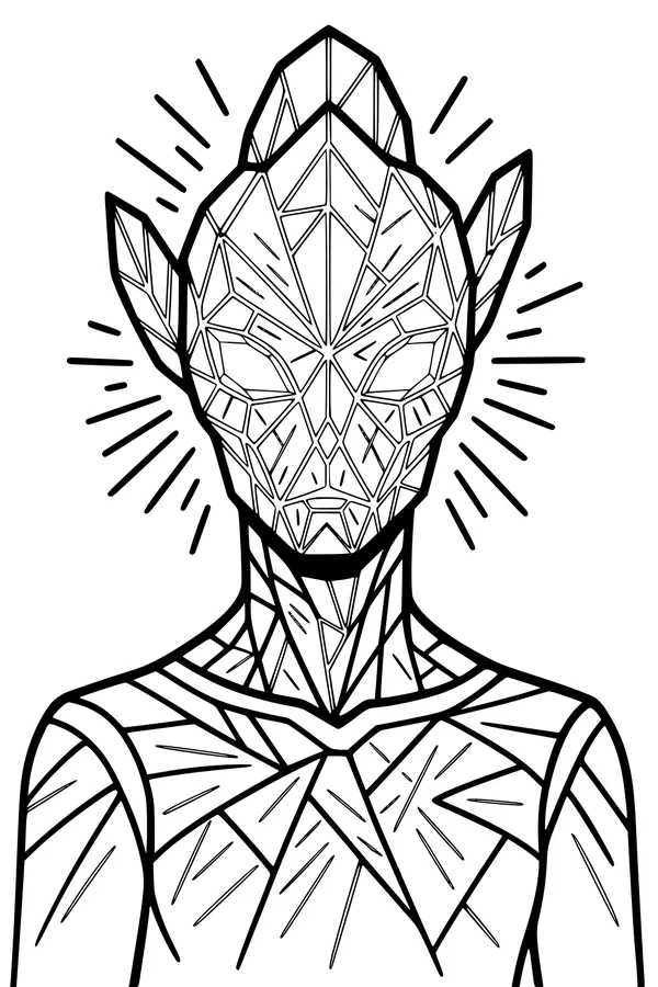 Free Alien Coloring Page - Geometric Crystal-Faced Portrait (Printable PDF)