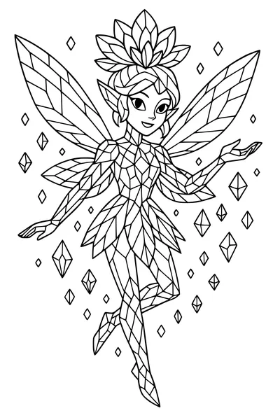 Free Fairy Coloring Page - Gemwing Girl With Crystal Wings (Printable PDF)