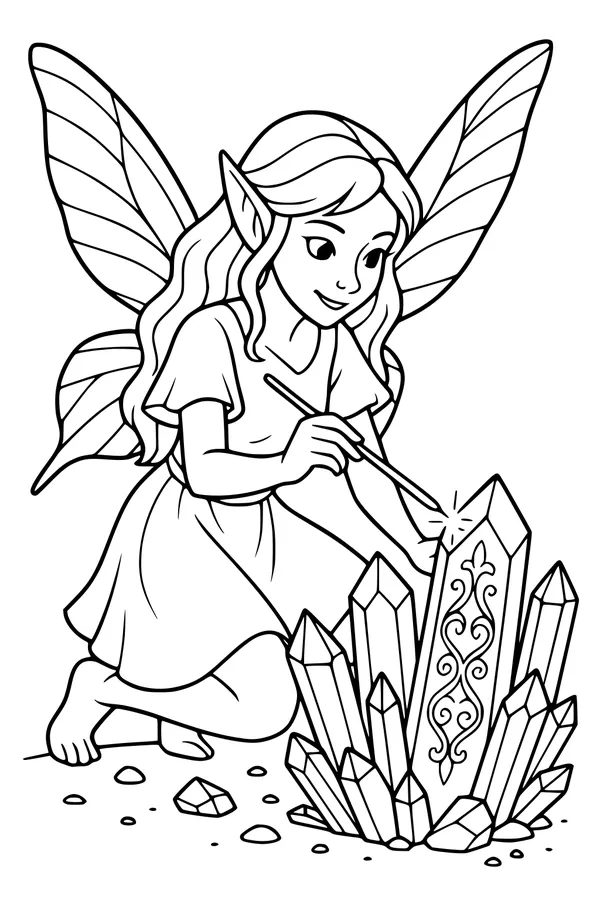 Free Fairy Coloring Page - Magic Crystal Garden Spell (Printable PDF)