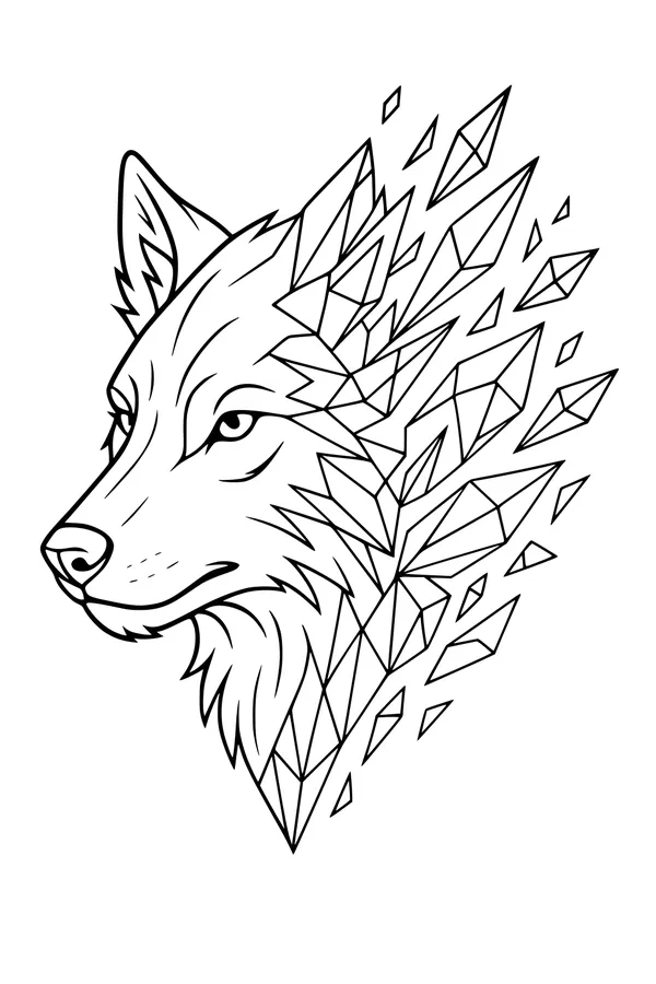 Free Wolf Coloring Page - Crystal Shard Portrait (Printable PDF)