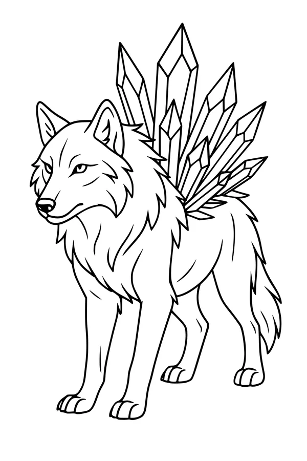 Free Wolf Coloring Page - Crystal-Backed Fantasy Wolf (Printable PDF)