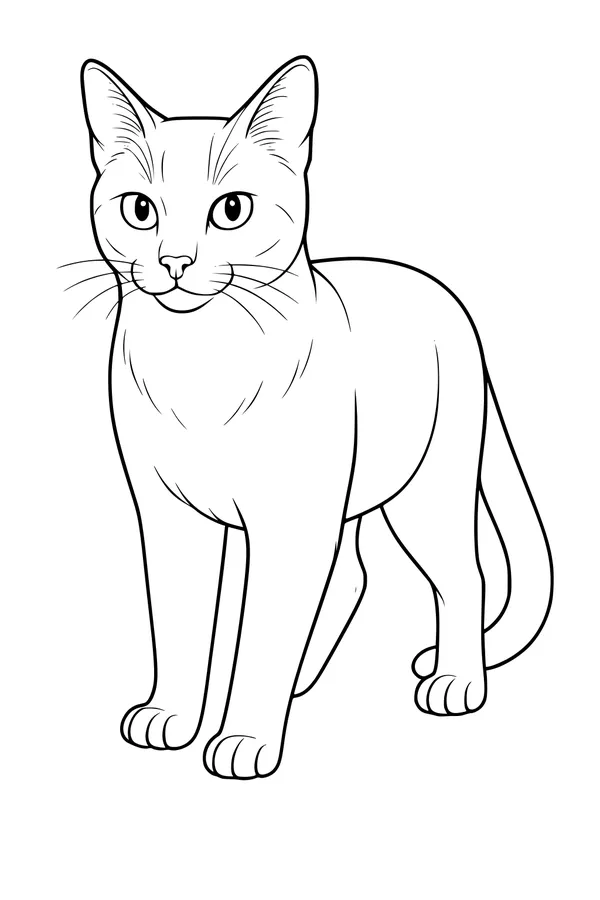 Free Domestic Cat Coloring Page - Cute Pet Standing On All Fours (Printable PDF)