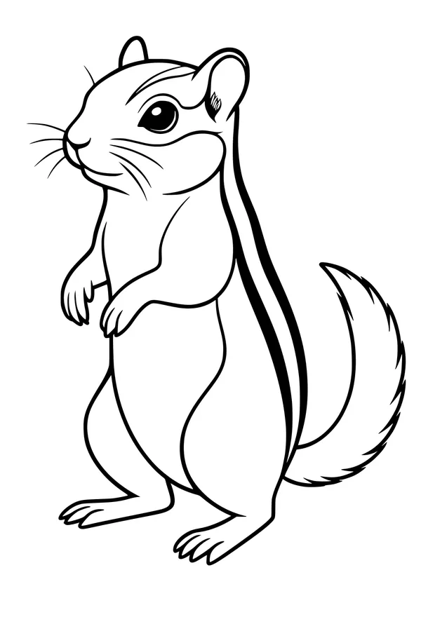 Free Chipmunk Coloring Page - Stripey Backyard Chipmunk Standing Upright (Printable PDF)