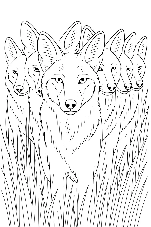 Free Coyote Coloring Page - Family Pack in Tall Grass (Printable PDF)