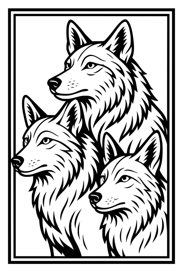 Free Coyote Coloring Page - Trio of Watchful Coyotes (Printable PDF)
