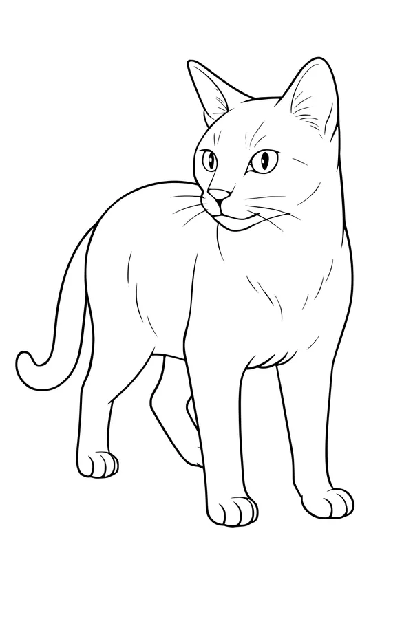Free Cat Coloring Page - Curious Domestic Cat Looking Back (Printable PDF)