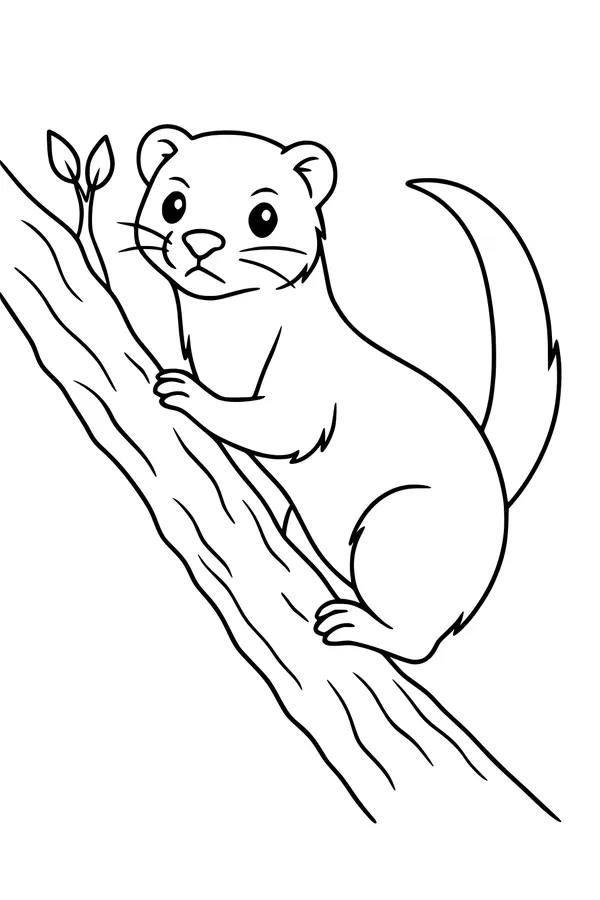 Free Ferret Coloring Page - Cartoon Ferret in Tree (Printable PDF)