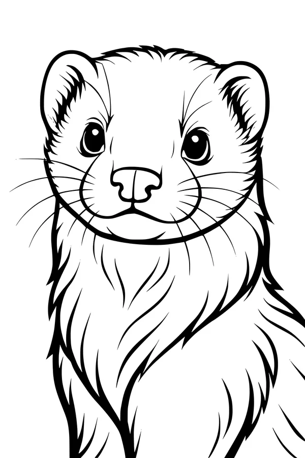 Free Ferret Coloring Page - Cute Close-Up With Fluffy Whiskers (Printable PDF)