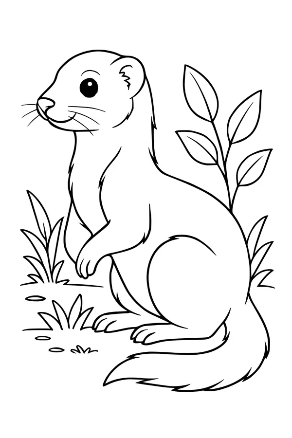 Free Ferret Coloring Page - Cute Ferret in the Garden (Printable PDF)