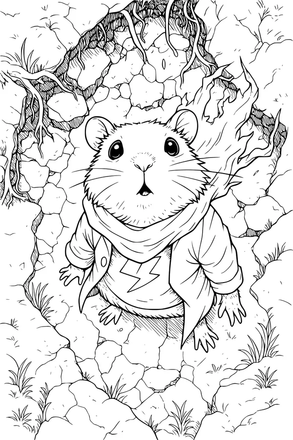 Free Hamster Coloring Page - Adventurous Hamster in Underground Tunnel (Printable PDF)