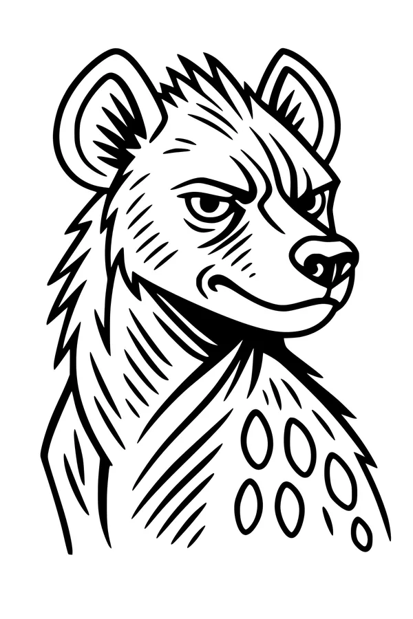 Free Hyena Coloring Page - Cartoon Spiky-Furred Hyena Portrait (Printable PDF)