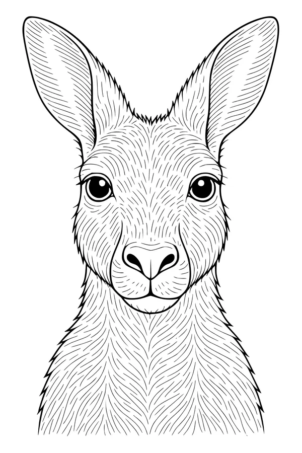 Free Kangaroo Coloring Page - Cute Portrait With Big Ears (Printable PDF)