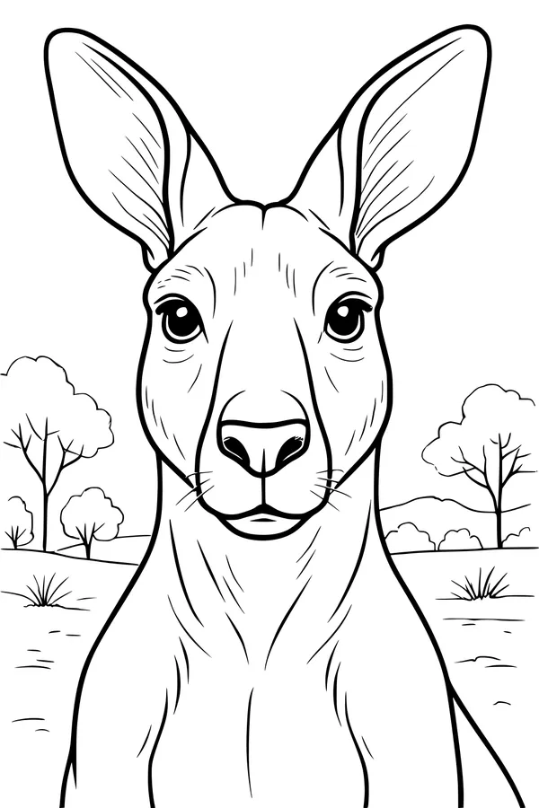 Free Kangaroo Coloring Page - Big-Eared Kangaroo in Grassy Outback (Printable PDF)