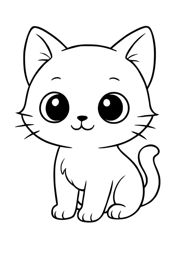 Free Kitten Coloring Page - Cute Sitting Cat With Big Bright Eyes (Printable PDF)