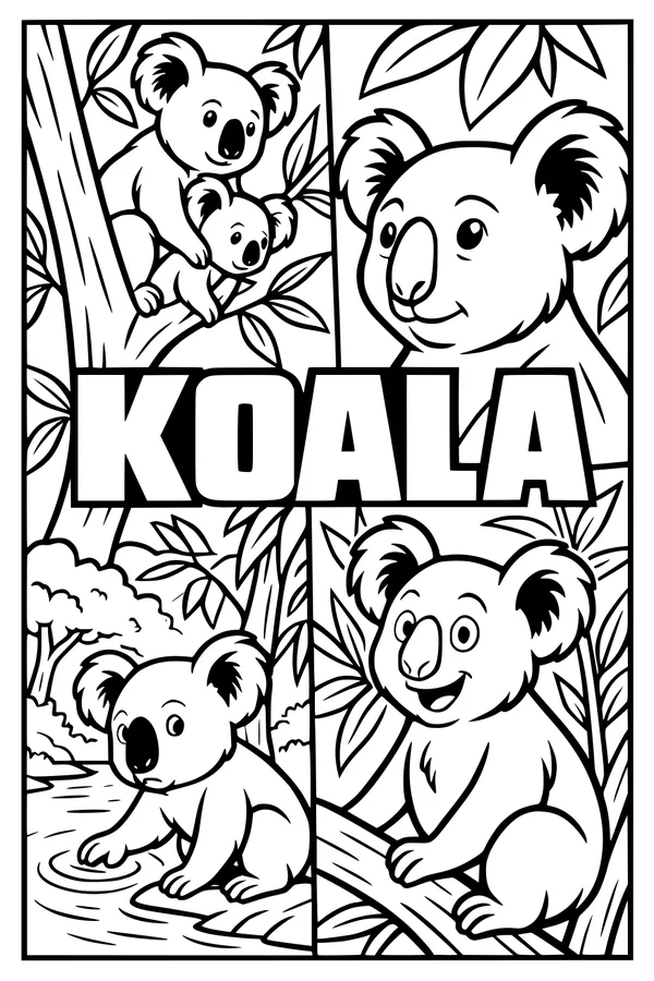 Free Koala Coloring Page - Cute Cartoon Koalas in Forest Scenes (Printable PDF)