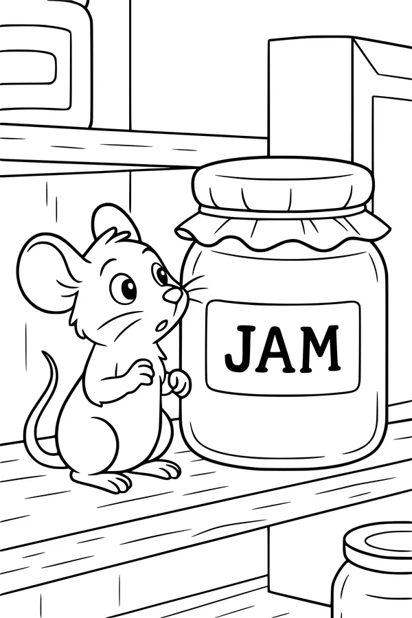 Free Mouse Coloring Page - Curious Milo Finds a Jam Jar (Printable PDF)