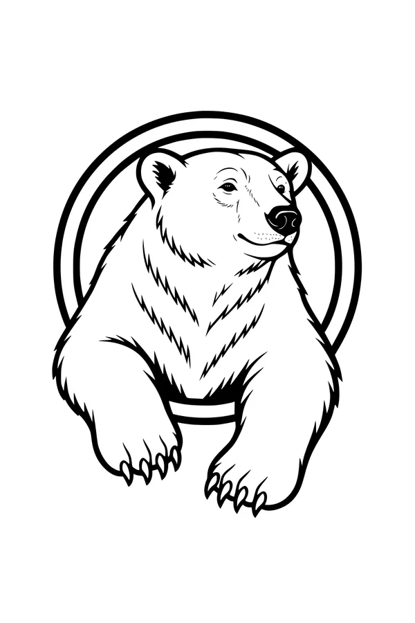 Free Polar Bear Coloring Page - Cute Bear in Circle Frame (Printable PDF)