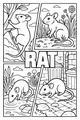 Free Rat Coloring Page - Four Rats Exploring Nature and City (Printable PDF)