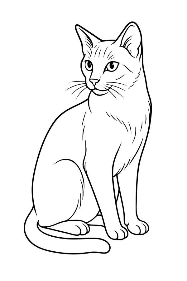 Free Cat Coloring Page - Sitting Domestic Pet with Wrapped Tail (Printable PDF)