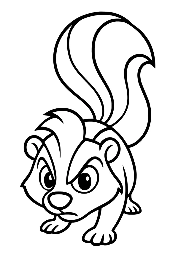 Free Skunk Coloring Page - Cartoon Forest Skunk With Bushy Tail (Printable PDF)