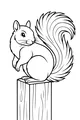 Free Squirrel Coloring Page - Fluffy-Tailed Squirrel on Wooden Post (Printable PDF)