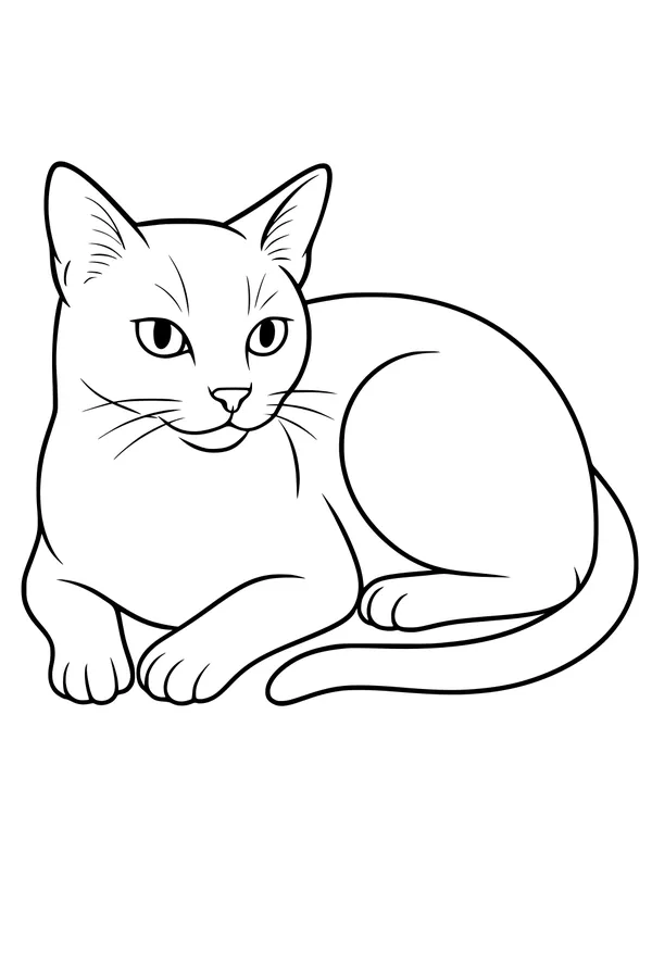 Free Cat Coloring Page - Cozy Domestic Cat Lying Down (Printable PDF)
