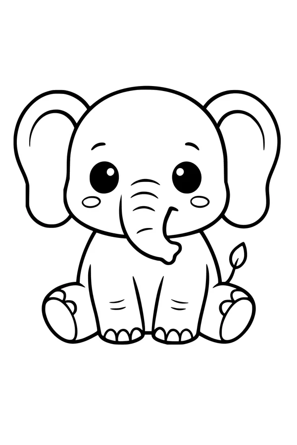 Free Elephant Coloring Page - Cute Cartoon Girl Sitting (Printable PDF)