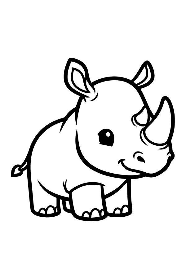 Free Rhinoceros Coloring Page - Smiling Baby Rhino Calf (Printable PDF)