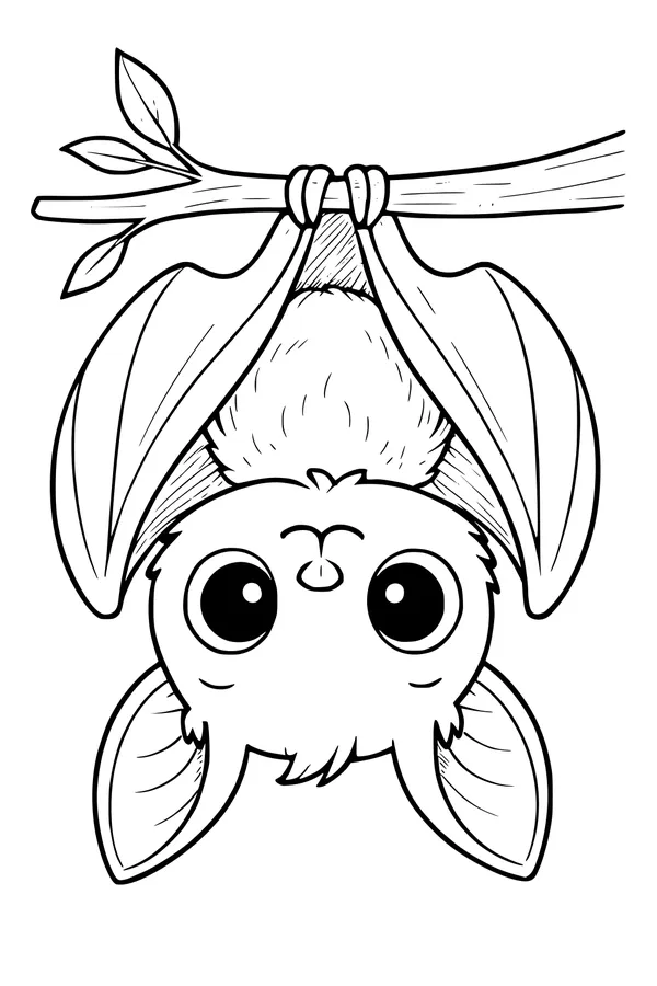 Free Bat Coloring Page - Cute Cartoon Bat Hanging Upside-Down (Printable PDF)