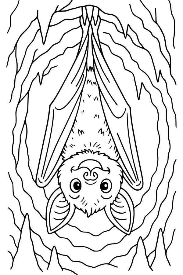 Free Bat Coloring Page - Cute Upside Down Cave Bat (Printable PDF)