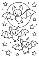 Free Bat Coloring Page - Cartoon Bats Flying Past the Moon (Printable PDF)