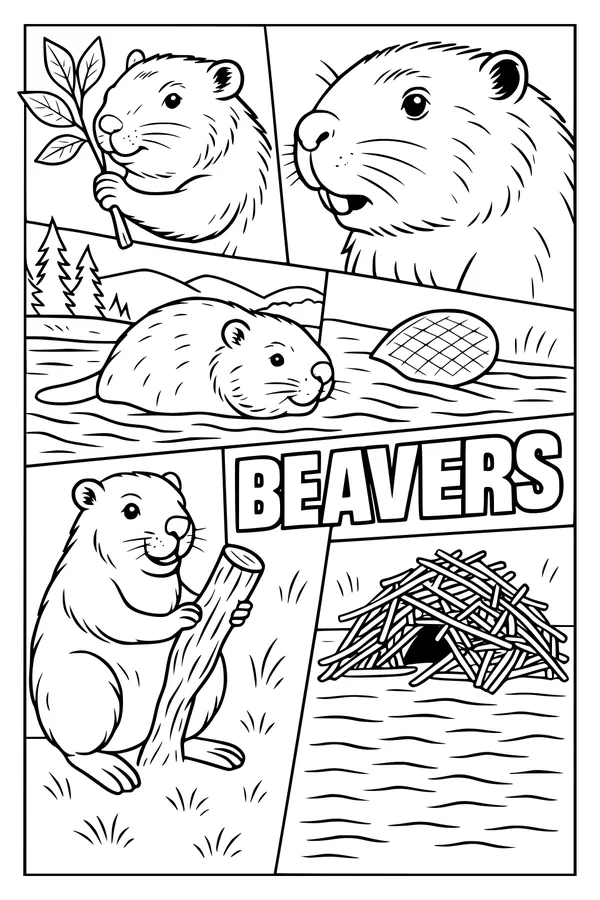 Free Beaver Coloring Page - Busy Beaver Friends by the Riverbank (Printable PDF)