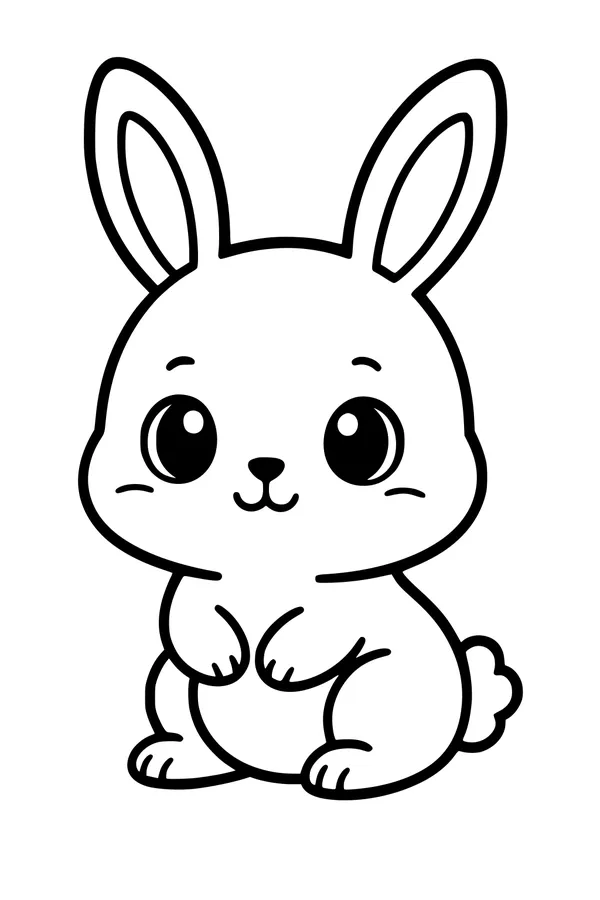 Free Bunny Coloring Page - Cute Sitting Rabbit With Big Eyes (Printable PDF)