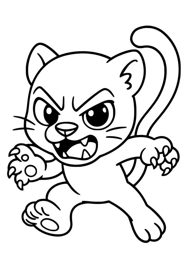 Free Panther Cub Coloring Page - Cute Cartoon With Sharp Teeth (Printable PDF)