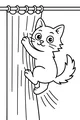 Free Kitten Coloring Page - Playful Cat Climbing Curtains (Printable PDF)